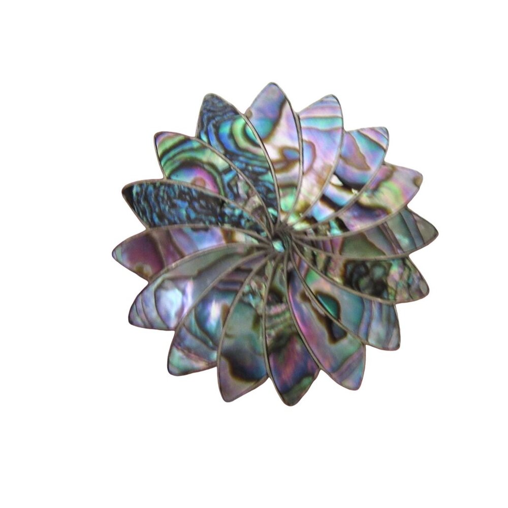 Vintage Signed ICM Mexico .925 Sterling Abalone Pinwheel Brooch Pin/Pendant - Picture 2 of 4